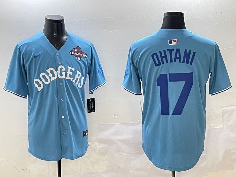 Men Los Angeles Dodgers #17 Ohtani Light Blue Throwback Game 2025 Nike MLB Jersey style 5